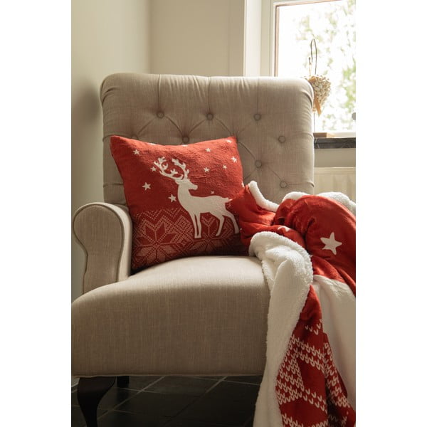 Pătură roșie din sherpa 130x150 cm  cu model de Crăciun – Tiseco Home Studio-image-1