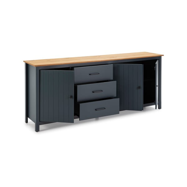 Comodă albastru-închis joasă din lemn de pin 190x80 cm Miranda – Marckeric-image-4