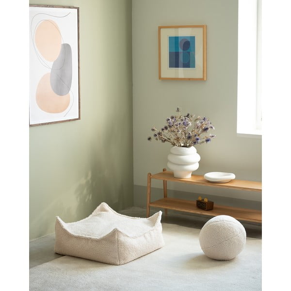 Fotoliu puf pentru copii crem cu tapițerie din țesătură bouclé Square – Wigiwama-image-4