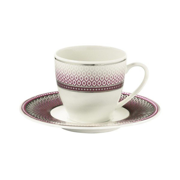 Set 6 cești din porțelan cu farfurie Kutahya Latte, 80 ml