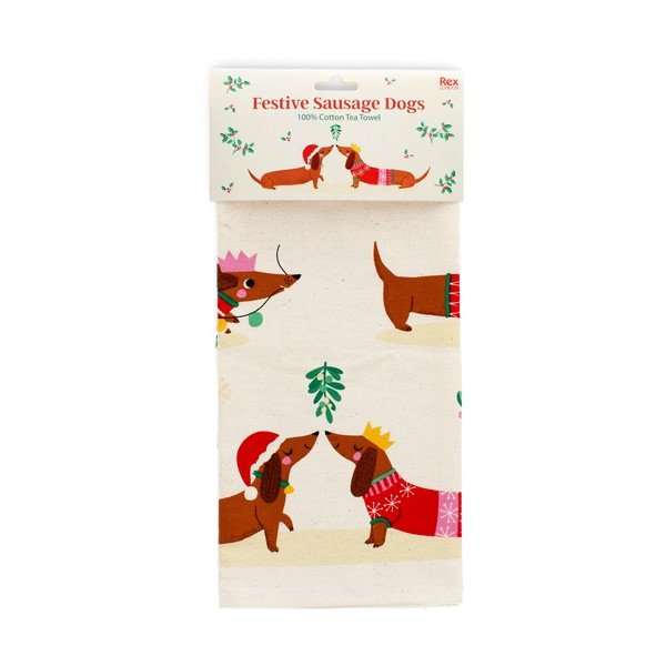 Prosop de vase din bumbac 70x50 cm Festive Sausage Dog – Rex London-image-4