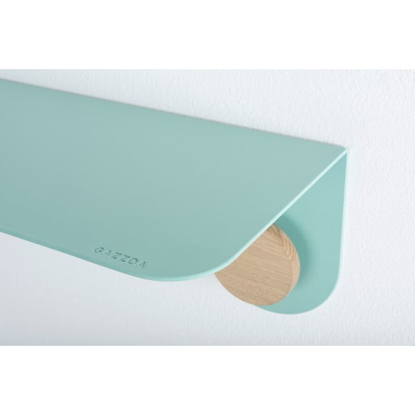 Raft de perete din oțel și detalii din lemn de stejar, cu 2 cârlige Gazzda Hook, lungime 60 cm, verde-image-3