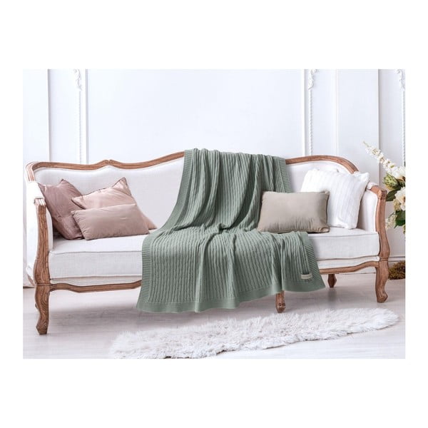 Pătură din bumbac Madame Coco Knitty, 130 x 170 cm, verde
