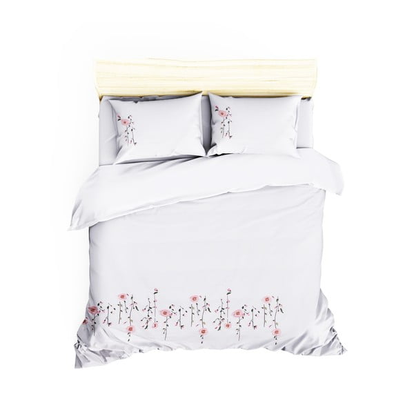 Lenjerie de pat din bumbac satinat și cearșaf Perla White, 200 x 220 cm,