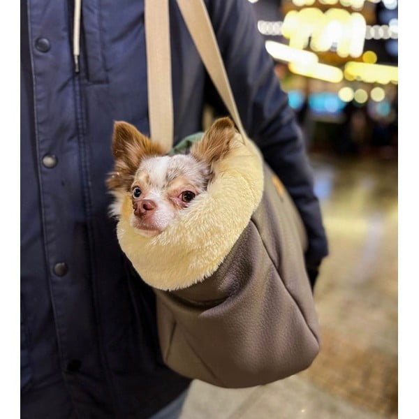 Geantă de transport animale de companie, din piele ecologică, maro 35x21 cm Snow - Petsy-image-2