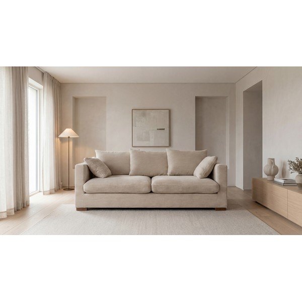 Canapea bej cu tapițerie din catifea reiată  220 cm Comfy – Scandic-image-4