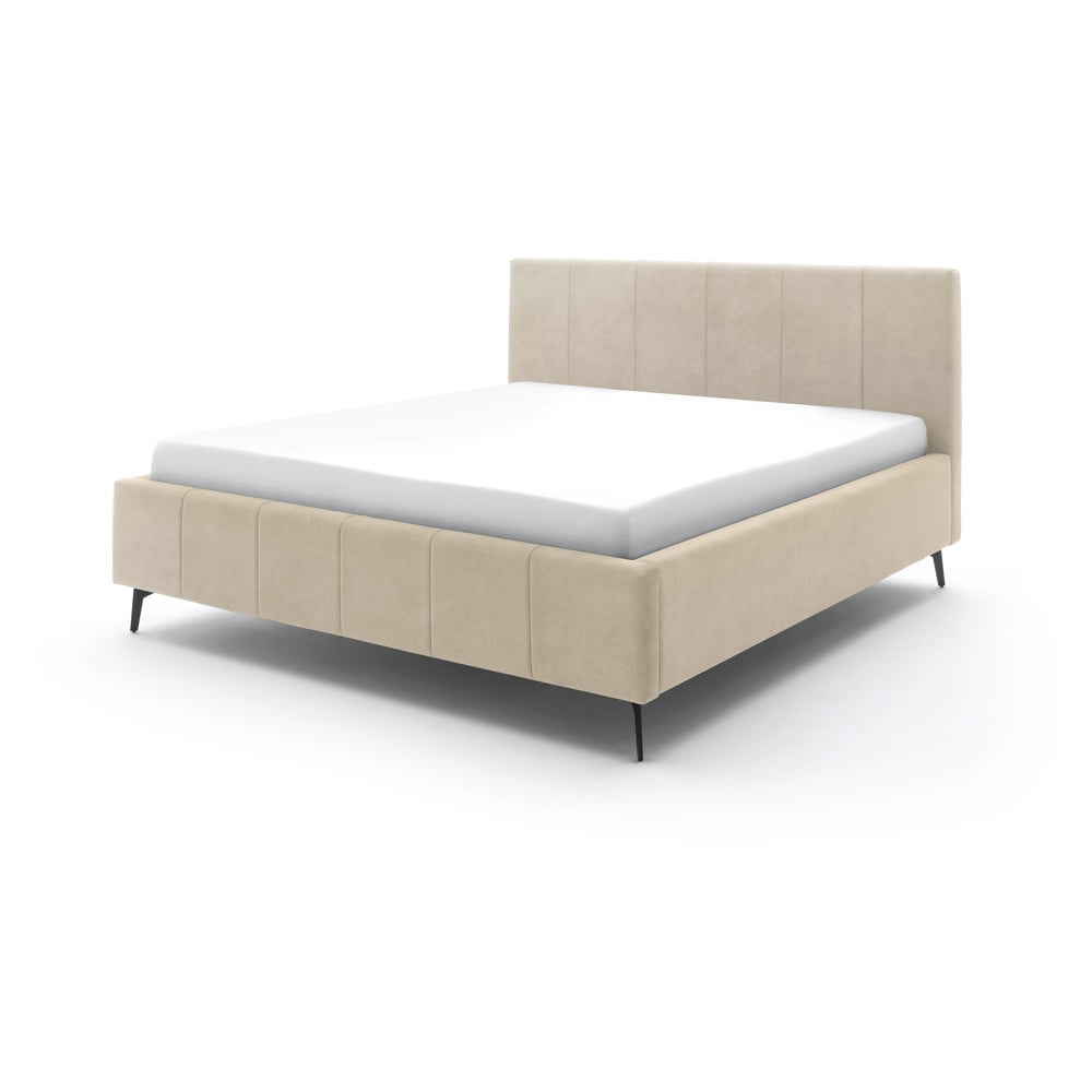 Pat matrimonial 180x200 cm bej tapițat cu spațiu de depozitare cu somieră Lizzano – Meise Möbel