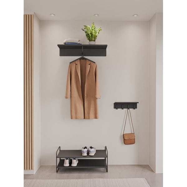 Cuier de perete negru cu raft din oțel 11,5 cm A-Hallway – Zone-image-1