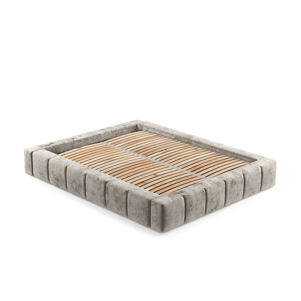 Pat matrimonial bej tapițat cu spațiu de depozitare cu somieră 200x200 cm Aruba L – Maison de Rêve-image-3