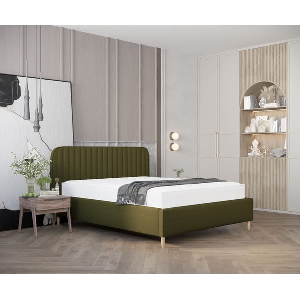 Pat verde tapițat cu spațiu de depozitare cu somieră 120x200 cm Noto – Maison de Rêve-image-1