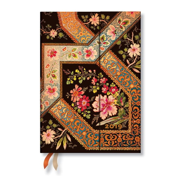 Agendă pentru anul 2019 Paperblanks Filigree Floral Ebony Horizontal, 13 x 18 cm