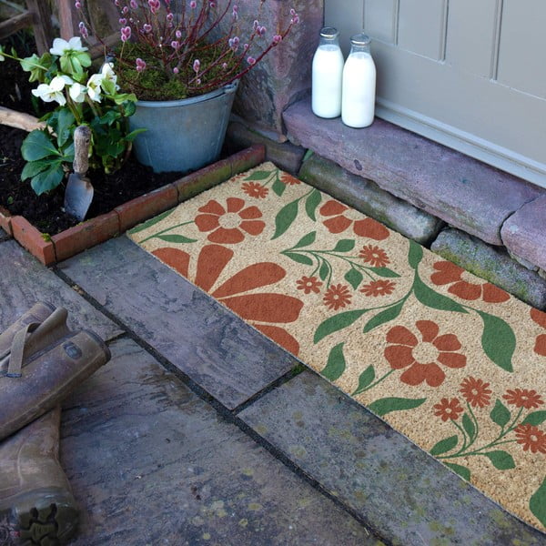 Covoraș de intrare din fibre de nucă de cocos 40x120 cm Red & Green Floral – Artsy Doormats-image-2