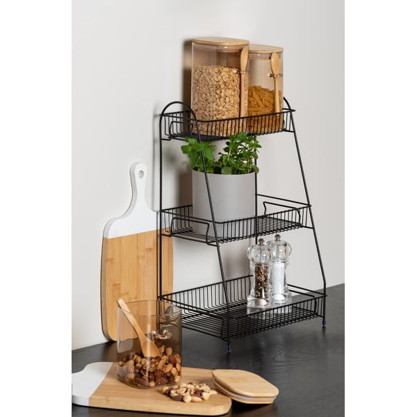 Etajeră din metal cu 3 rafturi pentru bucătărie PT LIVING Tidy, negru-image-1