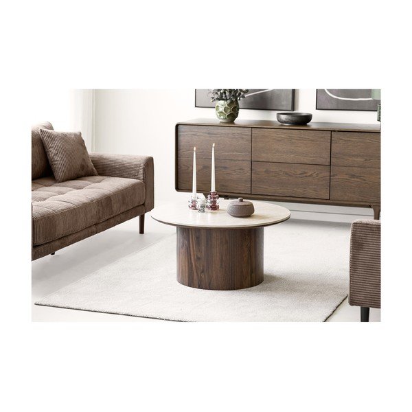 Comodă maro închis cu aspect de lemn de stejar 180x75x45 cm Darwin – House Nordic-image-4