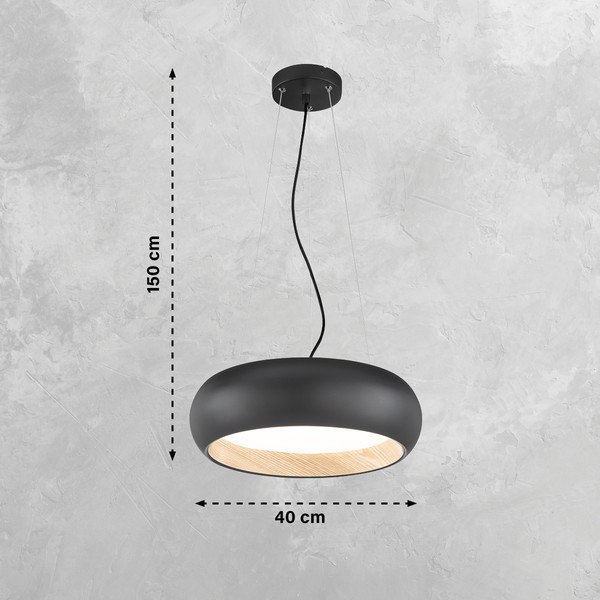 Lustră neagră LED cu intensitate reglabilă cu abajur din metal ø 40 cm Wood – Fischer & Honsel-image-3