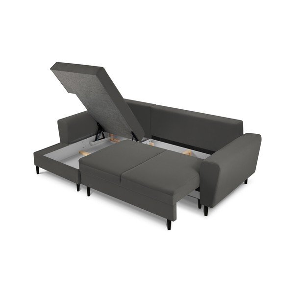 Colțar gri închis extensibil, cu spațiu de depozitare cu tapițerie din catifea reiată  (cu colț pe partea stângă, cu șezlong) Kyoto – Cosmopolitan Design-image-3