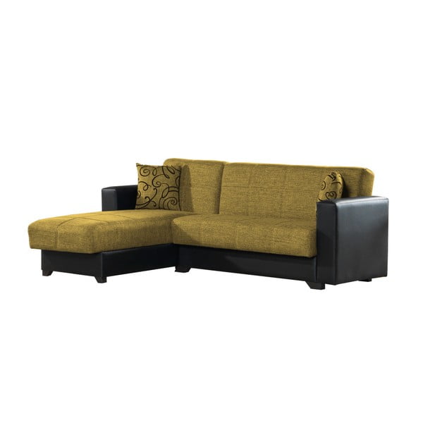 Canapea colț extensibilă cu spaţiu de depozitare, Esidra Chaise Longue, galben - negru