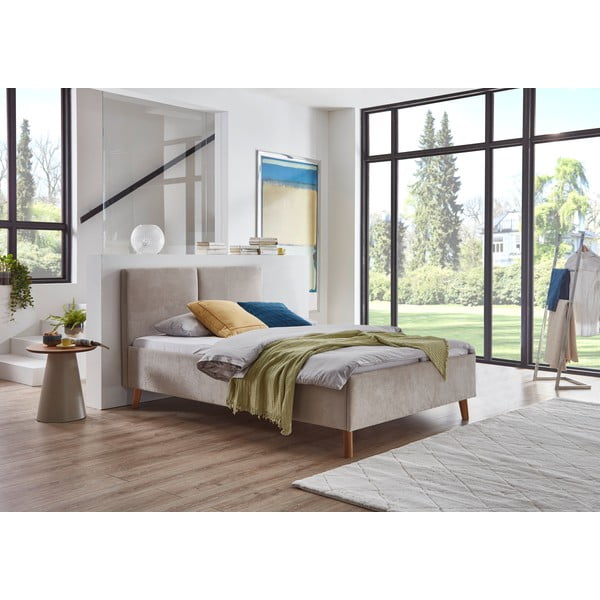 Pat matrimonial bej tapițat cu somieră 140x200 cm Piano – Meise Möbel-image-1