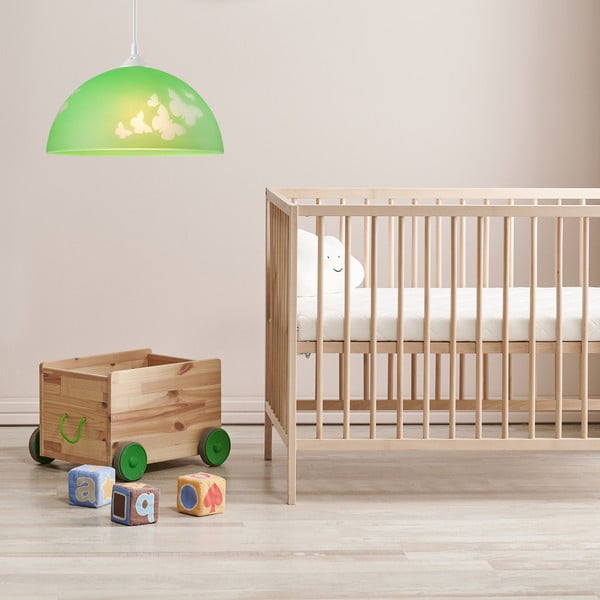 Lustră pentru copii verde cu abajur din sticlă ø 30 cm Mariposa – LAMKUR-image-1