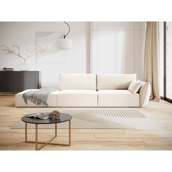 Canapea bej cu tapițerie din catifea, cu colț pe partea dreaptă 264 cm Vanda – Mazzini Sofas-image-1