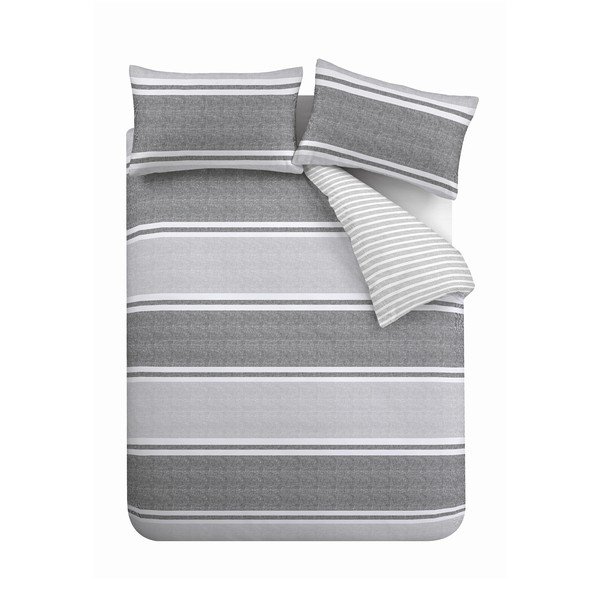 Lenjerie  gri pentru pat de o persoană 135x200 cm Banded Stripe - Catherine Lansfield