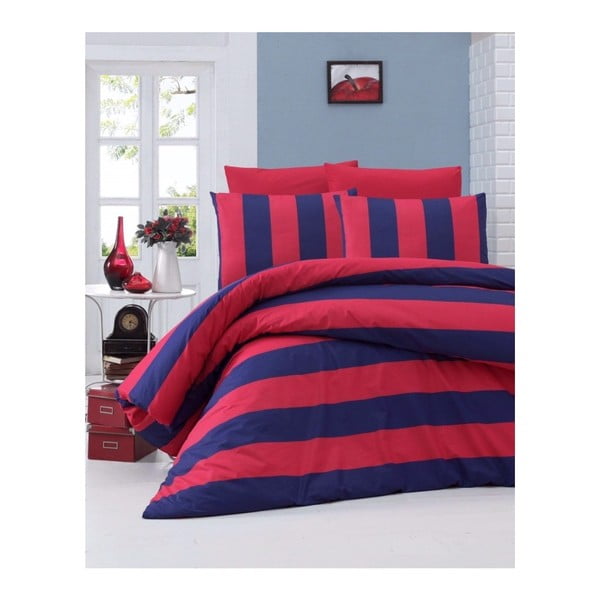 Lenjerie de pat din bumbac ranforce Braid, 140 x 200 cm, roșu-albastru