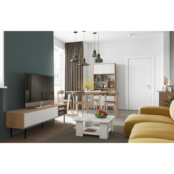 Comodă TV alb-natural  cu aspect de lemn de stejar 165x40 cm Ampère – TemaHome-image-1