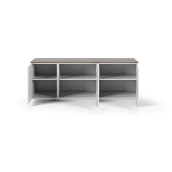 Comodă albă cu uși și blat cu aspect de lemn de nuc TemaHome Join, 160x57 cm-image-3