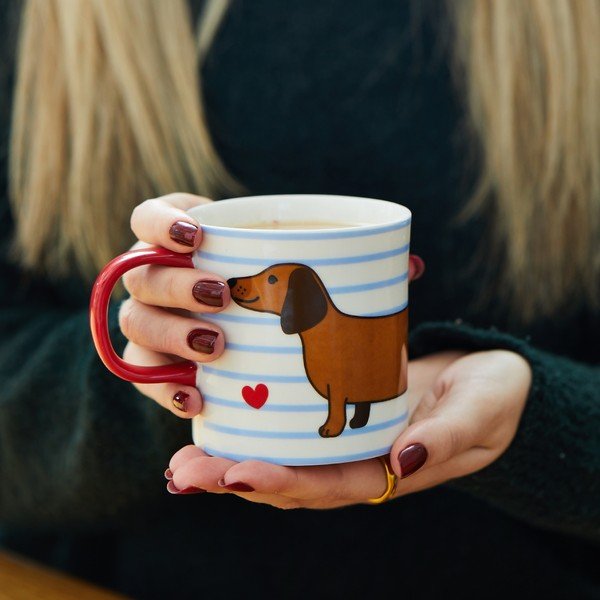 Cană albastră/maro din porțelan 300 ml Sausage Dog – Sass & Belle-image-2