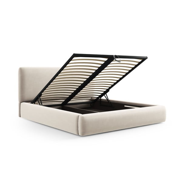 Pat matrimonial bej tapițat cu spațiu de depozitare cu somieră 180x200 cm Colonel – Cosmopolitan Design-image-2