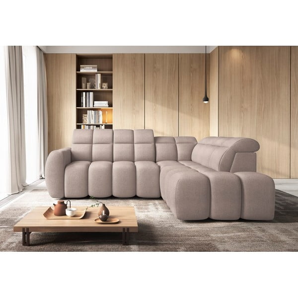 Colțar maro deschis extensibil/cu spațiu de depozitare cu tapițerie din țesătură bouclé (cu colț pe partea dreaptă/în formă de ”L”) Falconn – ELTAP-image-3