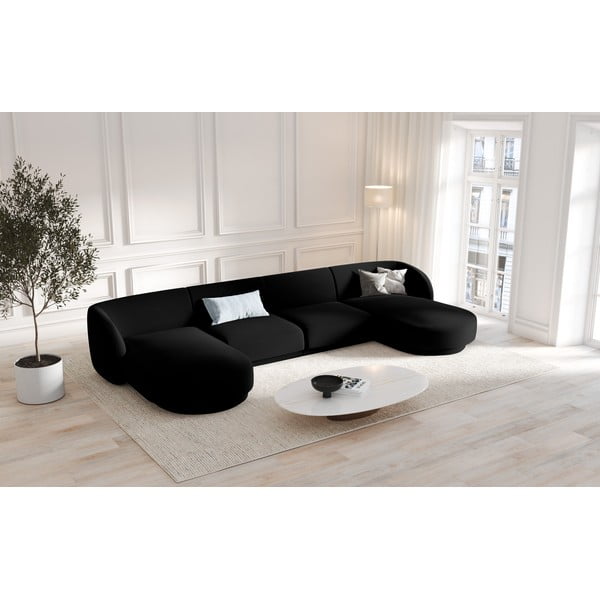 Colțar negru cu tapițerie din catifea (cu șezlong  în formă de "U") Miley - Micadoni Home-image-4