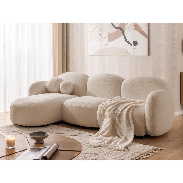 Colțar maro deschis cu tapițerie din țesătură bouclé (cu colț pe partea stângă/cu șezlong) Orbit – Ropez-image-4