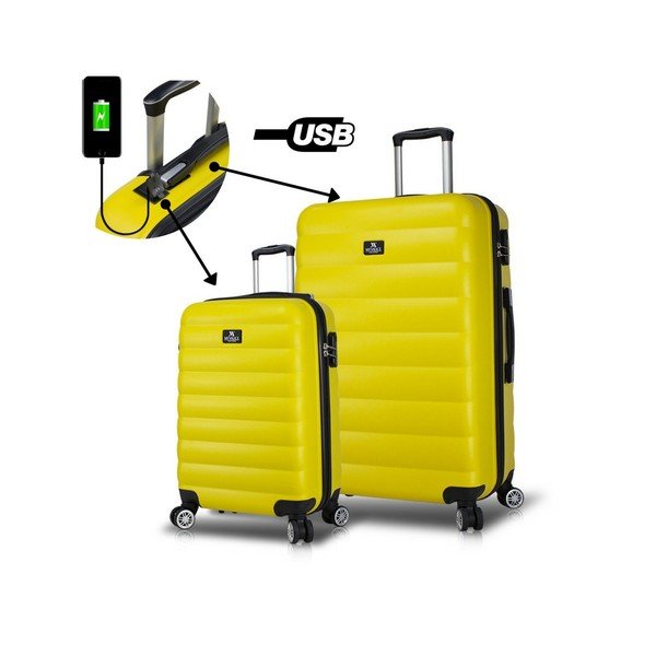 Set 2 valize cu roți și port USB My Valice RESSNO Cabin & Large, galben-image-3