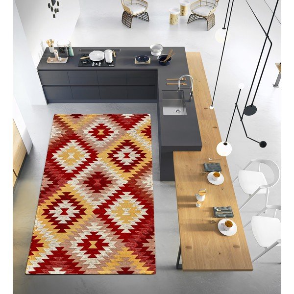 Covor tip traversă roșu/galben lavabil 55x115 cm Avana Rosso – Floorita-image-1