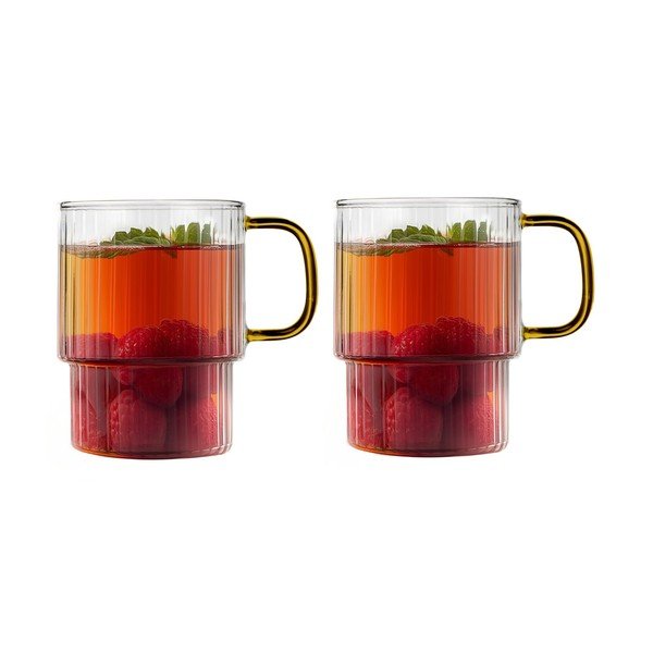 Căni galbene 2 buc. pentru cappuccino din sticlă 350 ml Livio – Vialli Design