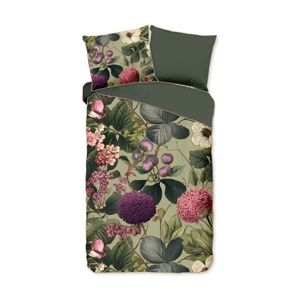 Lenjerie de pat kaki din bumbac satinat pentru pat de o persoană, extinsă 140x220 cm Onaz – Descanso