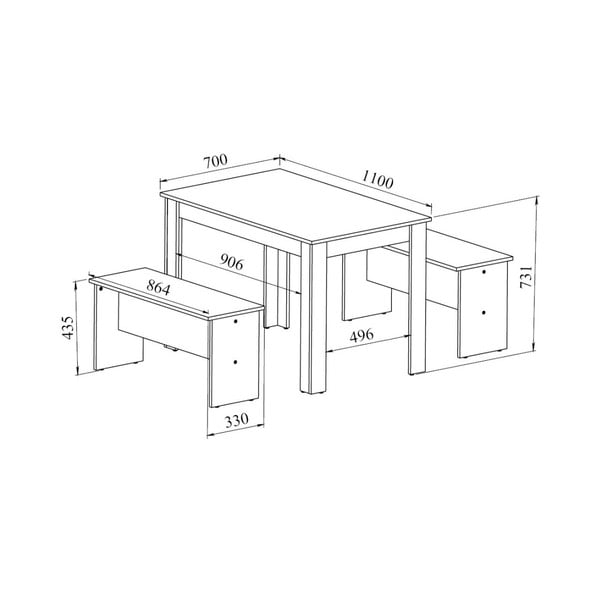 Set masă și 2 bănci cu blat în decor de beton TemaHome Nice, negru-image-2