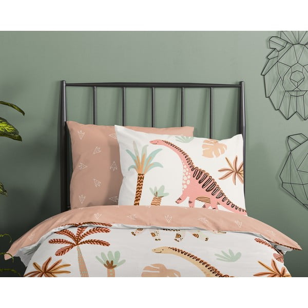 Lenjerie de pat pentru copii maro-bej din bumbac pentru pătuț 100x135 cm Dino – Good Morning-image-2