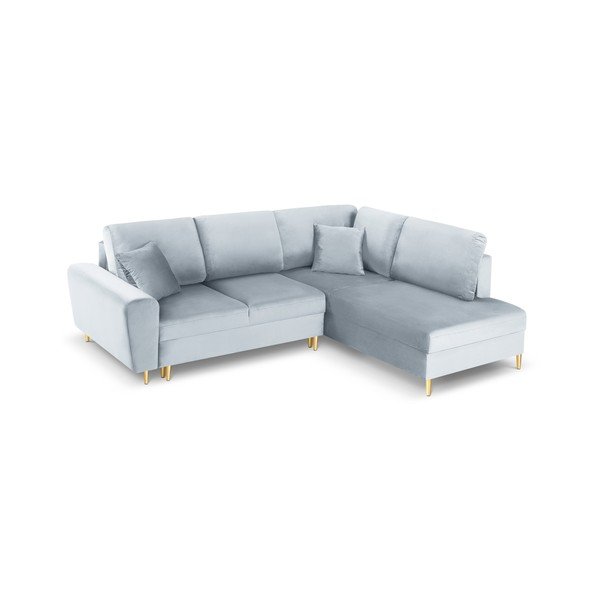 Colțar albastru deschis extensibil, cu spațiu de depozitare cu tapițerie din catifea (cu colț pe partea dreaptă, în formă de ”L”) Kyoto – Cosmopolitan Design-image-1