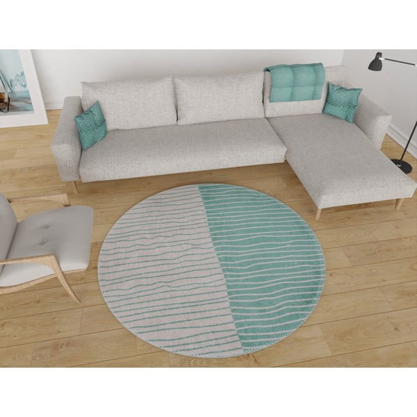 Covor crem-turcoaz lavabil rotund ø 120 cm Yuvarlak – Vitaus-image-1