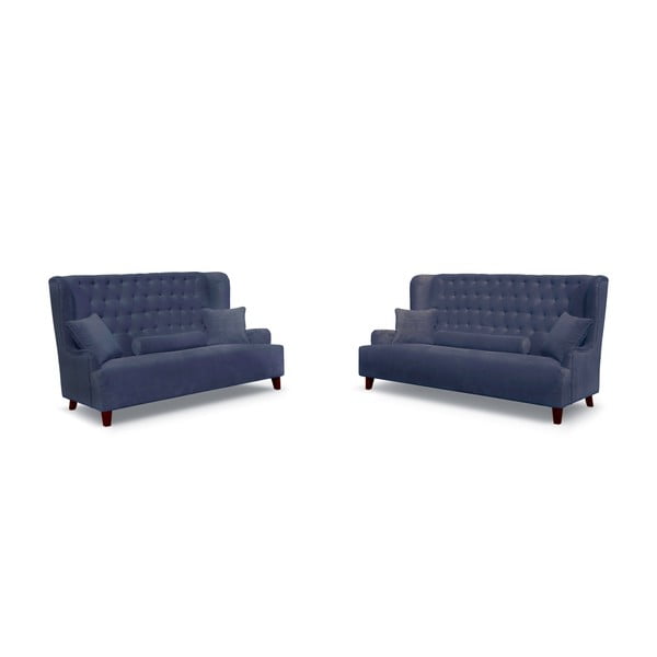 Set 2 canapele cu 2 și 3 locuri Rodier Flanelle, albastru 