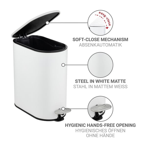 Coș de gunoi alb mat cu pedală din oțel 5 l Collungo – Wenko-image-3