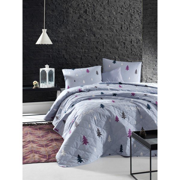 Cuvertură de pat cu 2 fețe de pernă din bumbac ranforce Mijolnir Takeme, 225 x 240 cm, albastru-image-1