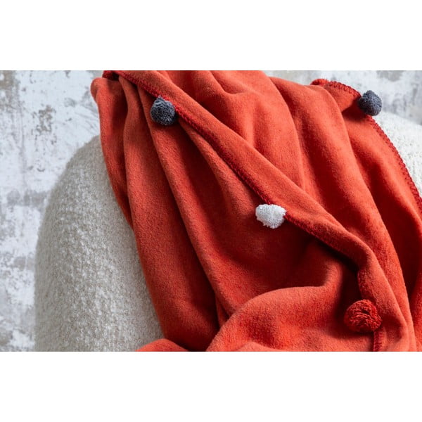 Cuvertură cărămizie din polar, fleece 150x200 cm Pom Pom – Mijolnir-image-4
