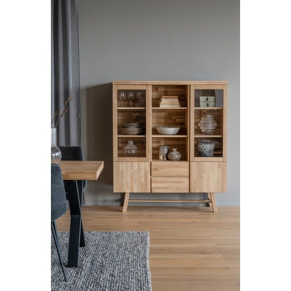 Vitrină în culoare naturală din lemn masiv de stejar 130x150 cm Brooklyn - Rowico-image-1