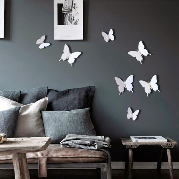 Set 12 autocolante cu efect 3D Ambiance Diamond Butterflies, alb-image-1