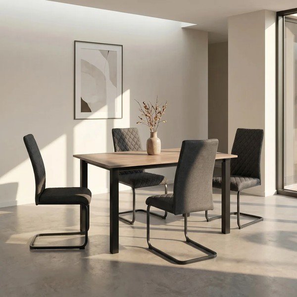 Masă de dining cu blat cu aspect de lemn de stejar 80x120 cm Durham – Støraa-image-1