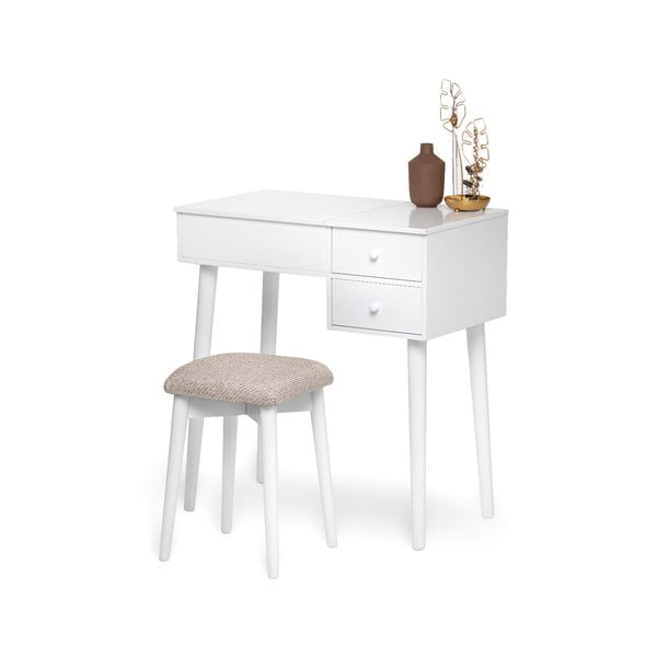 Masă de toaletă cu oglindă, 2 sertare și cutie de bijuterii Bonami Essentials Beauty, alb-image-1