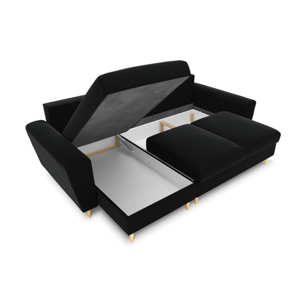Colțar negru extensibil, cu spațiu de depozitare cu tapițerie din catifea Kyoto – Cosmopolitan Design-image-2